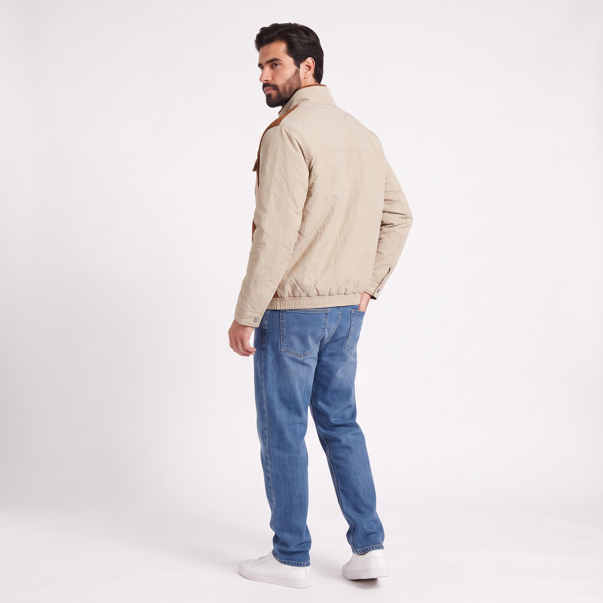 Giubbotto imbottito in teddy e nylon