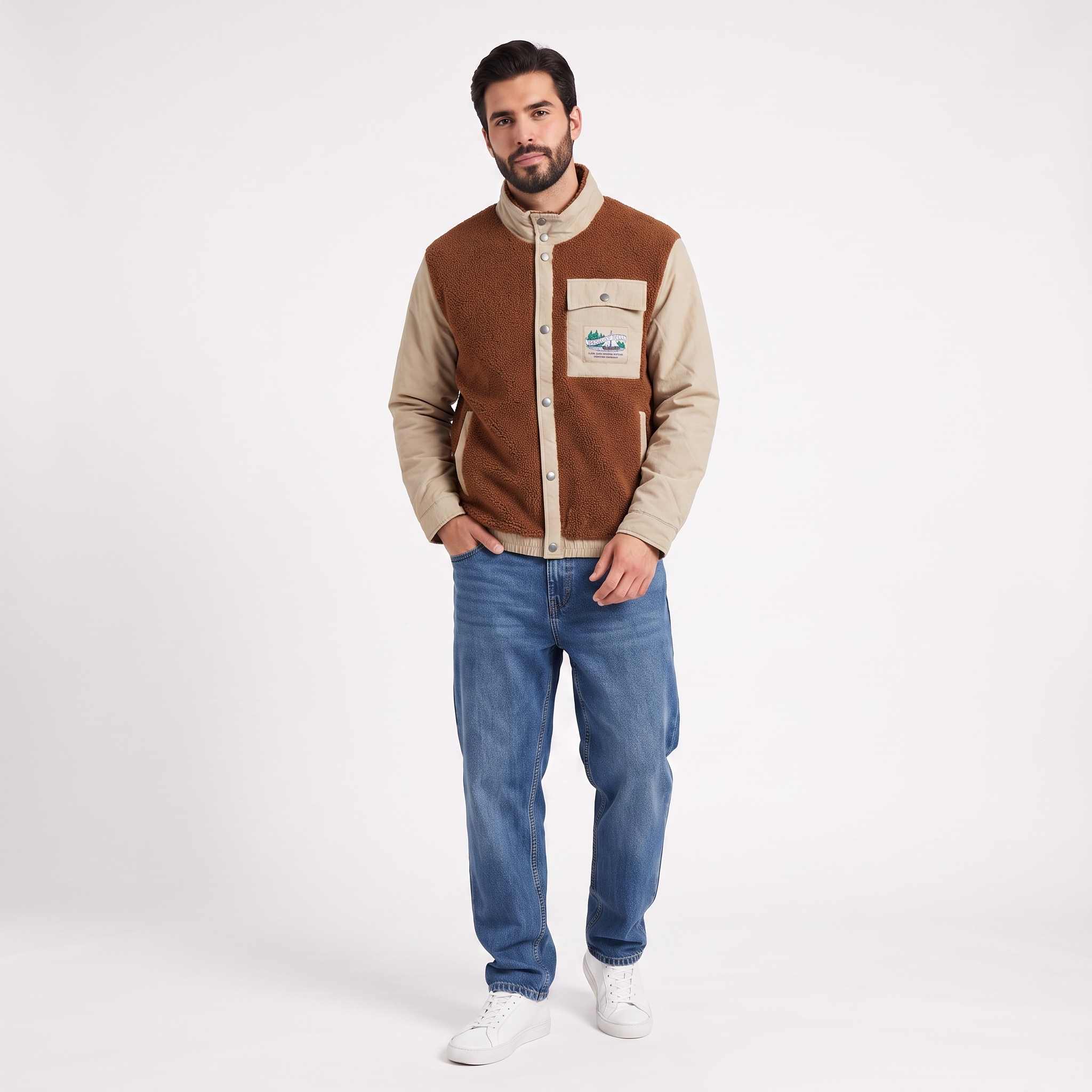 Giubbotto imbottito in teddy e nylon